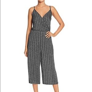 VERO MODA Wiona Metallic Cropped Jumpsuit In Black With Silver Lurex. Size S